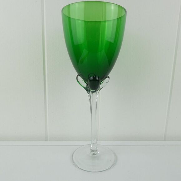 Murano Art Glass Hand Blown Wine Glass Green - Picture 1 of 7